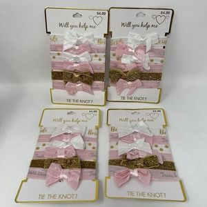 Bride Hair Ties Set of 4 Bridal Party Gifts Tie the Knot Team Sets with Bows NEW
